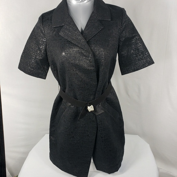 SimplyVera Wang Brocade Short Sleeve Trench Coat - Picture 2 of 8